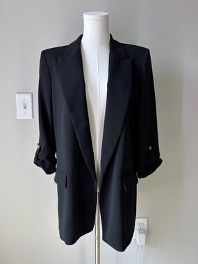 Zara Black Cropped Sleeve Open Blazer